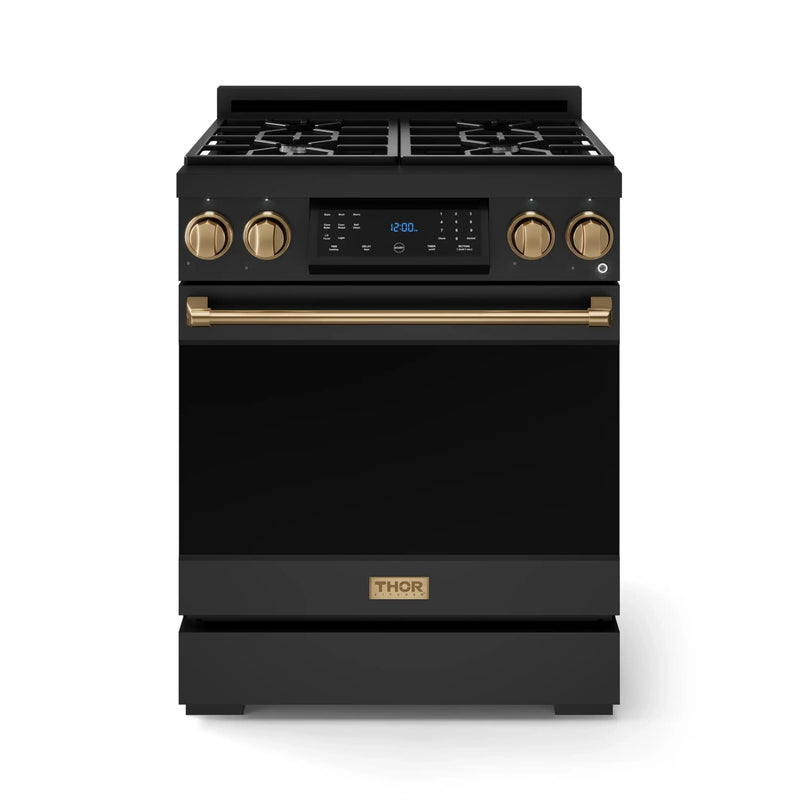 Thor Kitchen Gordon Ramsay Series 30-Inch Professional Gas Range with Tilt Panel Touch Control in Black with Bronze Trim (RSG30B-BRZ)