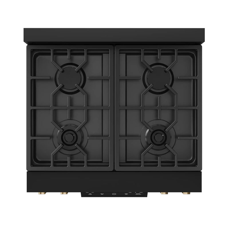 Thor Kitchen Gordon Ramsay 3-Piece Appliance Package - 30-Inch Gas Range with Tilt Panel, 36-Inch Refrigerator, and Dishwasher in Black with Bronze Trim