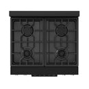 Black gas cooktop with four burner grates
