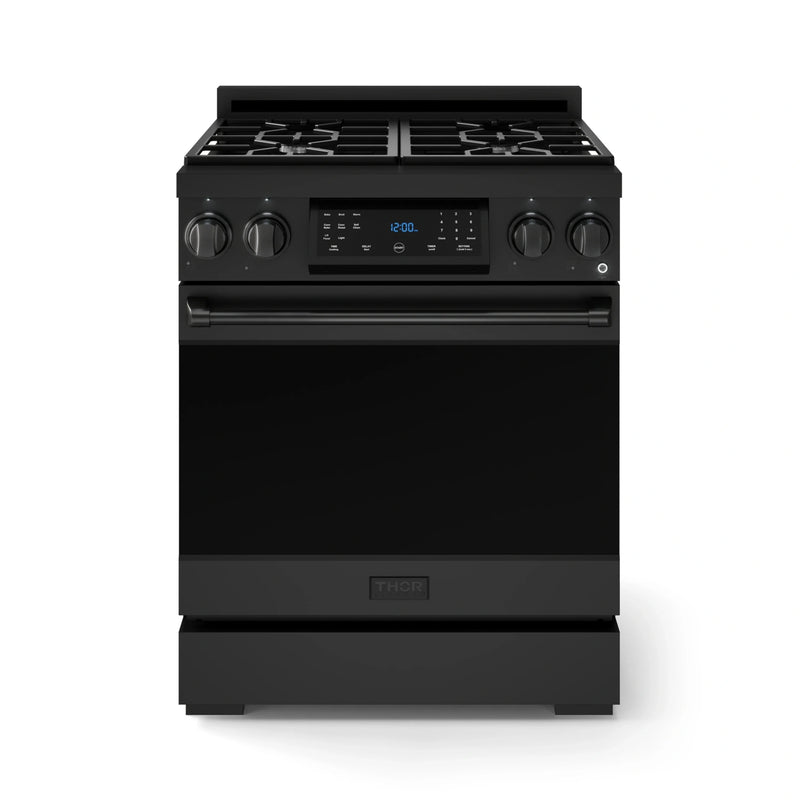 Gordon Ramsay by Thor Kitchen 3-Piece Appliance Package - 30-Inch Propane Gas Range, Tilt Panel, 36-Inch Refrigerator, and Dishwasher in Black