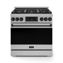 Gordon Ramsay by Thor Kitchen 3-Piece Appliance Package - 36-Inch Propane Gas Range, Tilt Panel, 36-Inch Refrigerator, and Dishwasher in Stainless Steel with Black Trim