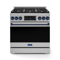 Gordon Ramsay by Thor Kitchen 36-Inch Professional Natural Gas Range with Tilt Panel Touch Control and 6.0 Cu. Ft. Self Clean Oven in Stainless Steel with Navy Blue Trim (RSG36-BLU)