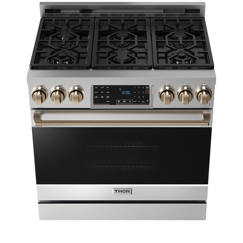 Thor Kitchen Gordon Ramsay Series 36-Inch Professional Gas Range with Tilt Panel Touch Control in Stainless Steel with Bronze Trim (RSG36-BRZ)