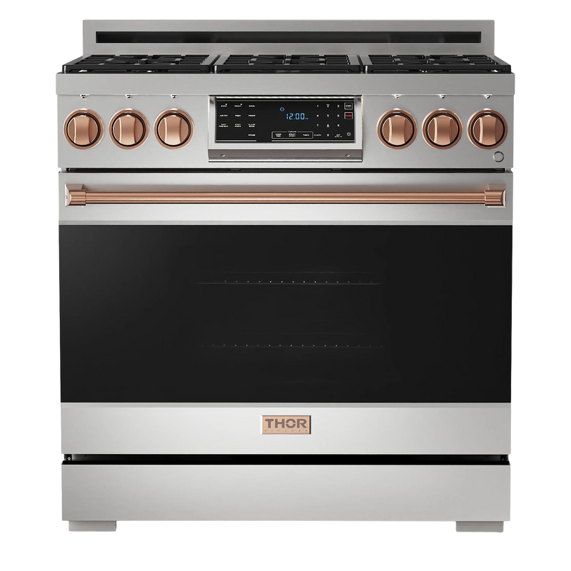 Thor Kitchen Gordon Ramsay Series 36-Inch Professional Gas Range with Tilt Panel Touch Control in Stainless Steel with Rose Gold Trim (RSG36-RSG)