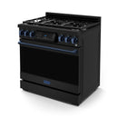 Gordon Ramsay by Thor Kitchen 3-Piece Appliance Package - 36-Inch Gas Range with Tilt Panel, 36-Inch Refrigerator, and Dishwasher in Black with Blue Trim