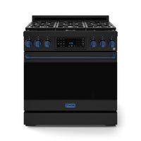 Thor Kitchen Gordon Ramsay Series 36-Inch Professional Gas Range with Tilt Panel Touch Control in Black with Navy Blue Trim (RSG36B-BLU)
