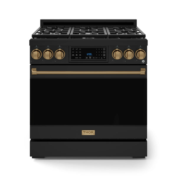 Thor Kitchen Gordon Ramsay Series 36-Inch Professional Gas Range with Tilt Panel Touch Control in Black with Bronze Trim (RSG36B-BRZ)