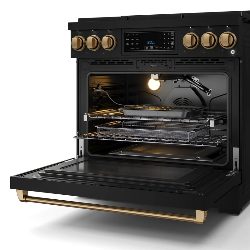 Thor Kitchen Gordon Ramsay Series 36-Inch Professional Gas Range with Tilt Panel Touch Control in Black with Bronze Trim (RSG36B-BRZ)