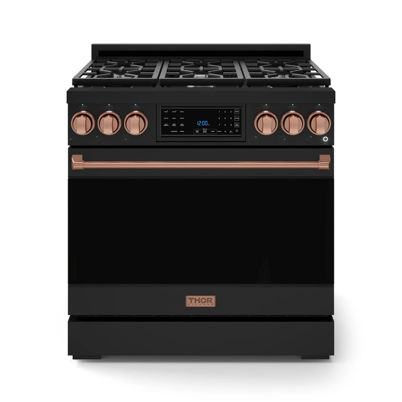 Thor Kitchen Gordon Ramsay Series 36-Inch Professional Gas Range with Tilt Panel Touch Control in Black with Rose Gold Trim (RSG36B-RSG)