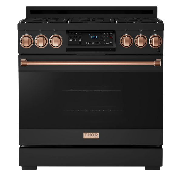 Thor Kitchen Gordon Ramsay Series 36-Inch Professional Electric Range with Tilt Panel Touch Control in Black with Rose Gold Trim (RSE36B-RSG)