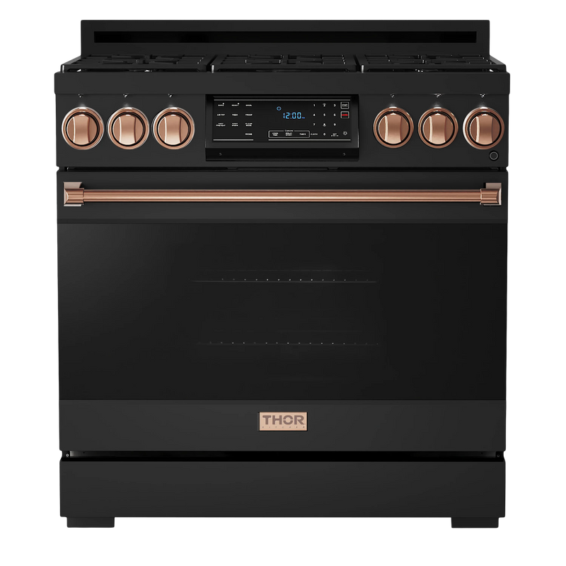 Thor Kitchen Gordon Ramsay Series 36-Inch Professional Electric Range with Tilt Panel Touch Control in Black with Rose Gold Trim (RSE36B-RSG)