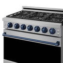 Gordon Ramsay by Thor Kitchen 36-inch Professional Propane Gas Range with Precision Knob in Stainless Steel and Blue Trim (RSG36PLP-BLU)