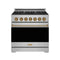 Gordon Ramsay by Thor Kitchen 36-inch Professional Natural Gas Range with Precision Knob in Stainless Steel and Bronze Trim (RSG36P-BRZ)