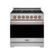 Gordon Ramsay by Thor Kitchen 36-inch Professional Natural Gas Range with Precision Knob in Stainless Steel and Rose Gold Trim (RSG36P-RSG)