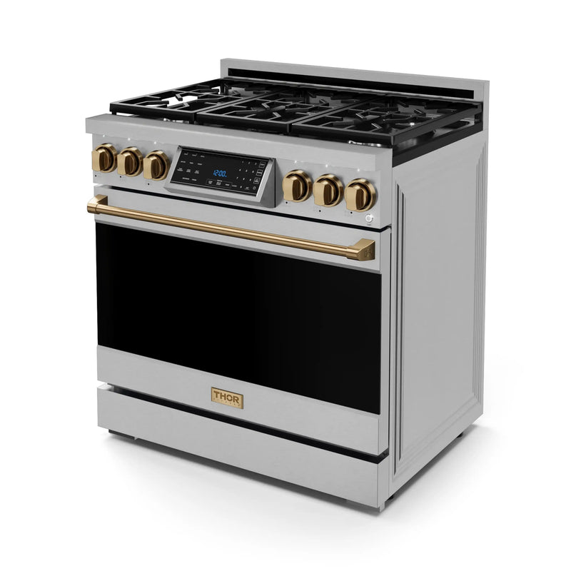 Thor Kitchen Gordon Ramsay Series 36-Inch Professional Gas Range with Tilt Panel Touch Control in Stainless Steel with Bronze Trim (RSG36-BRZ)