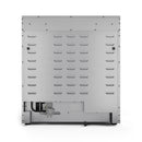 Gas range bottom panel with vented metal cover and multiple mounting holes