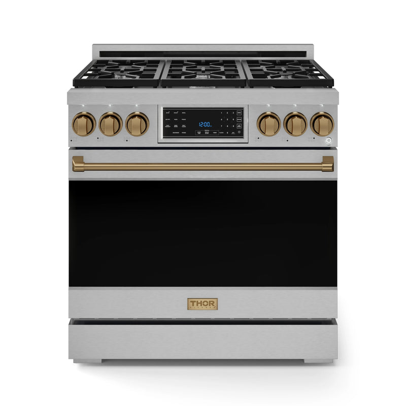 Thor Kitchen Gordon Ramsay Series 36-Inch Professional Gas Range with Tilt Panel Touch Control in Stainless Steel with Bronze Trim (RSG36-BRZ)