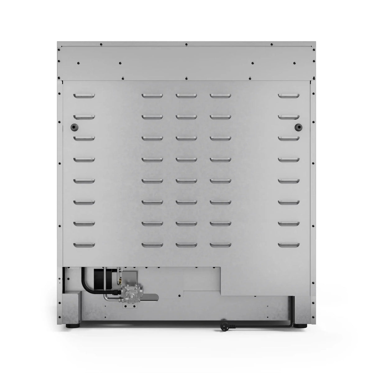 Gas range rear burner panel with multiple ports and mounting hardware