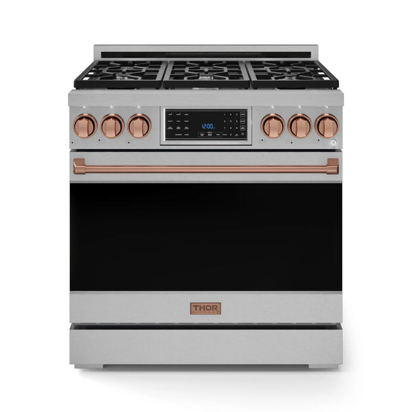 Thor Kitchen Gordon Ramsay Series 36-Inch Professional Gas Range with Tilt Panel Touch Control in Stainless Steel with Rose Gold Trim (RSG36-RSG)