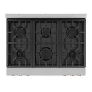 36-inch gas range with three-burner black grates on stainless cooktop