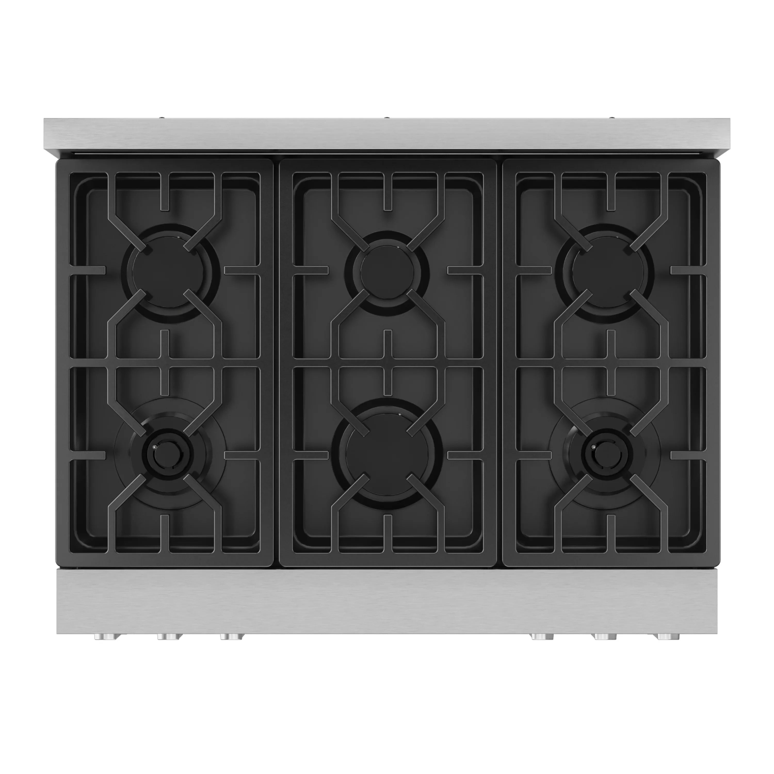 Black gas cooktop grates with three burner sections