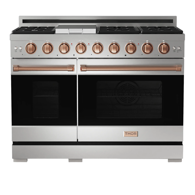 Thor Kitchen Gordon Ramsay Series 48-Inch Professional Gas Range with Double Oven in Stainless Steel with Rose Gold Trim (RSG48E-RSG)