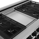 Gordon Ramsay by Thor Kitchen 4-Piece Appliance Package -  48-Inch Natural Gas Range, Wall Mount Range Hood, 36-Inch French Door Refrigerator, and Dishwasher in Stainless Steel with Black Trim