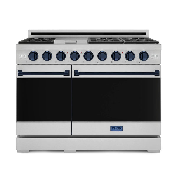 Thor Kitchen Gordon Ramsay Series 48-Inch Professional Gas Range with Double Oven in Stainless Steel with Blue Trim (RSG48E-BLU)