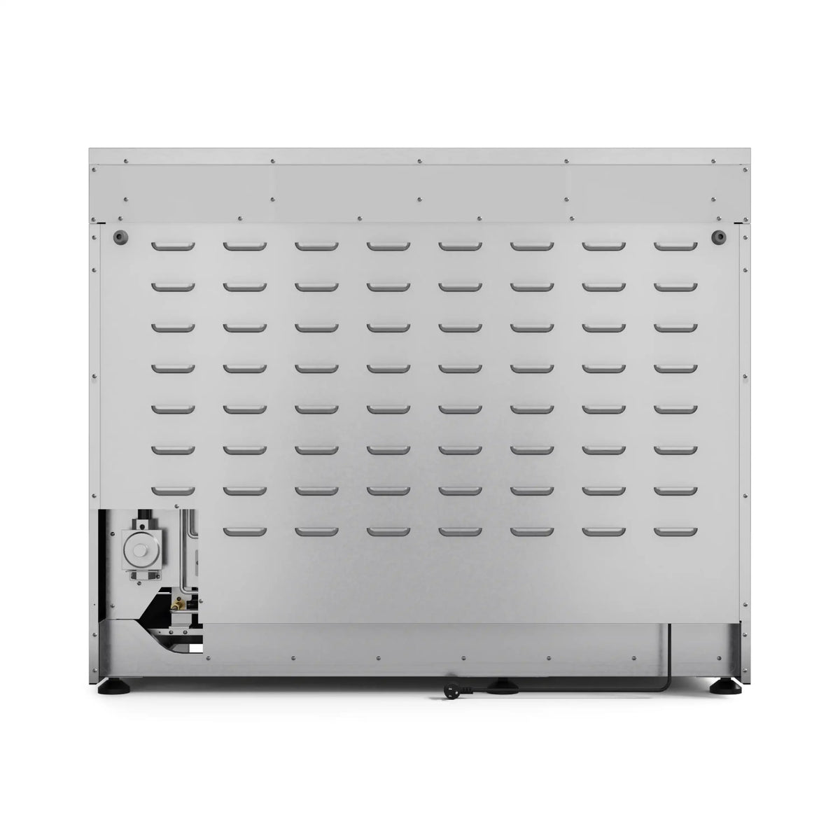 Stainless steel double oven interior panel with evenly spaced heat baffles
