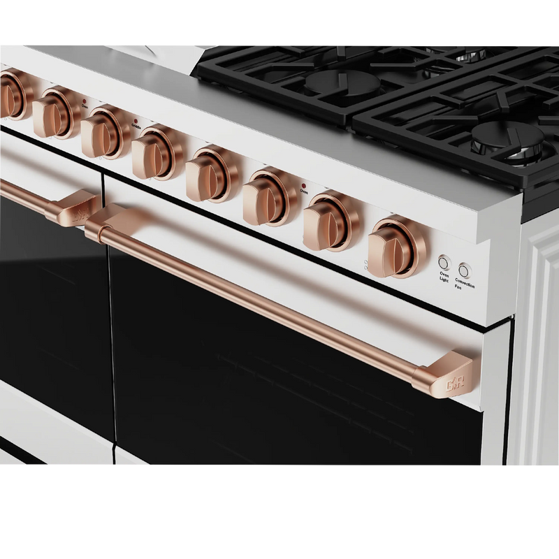 Thor Kitchen Gordon Ramsay 3-Piece Appliance Package - 48-Inch Gas Range with Double Oven, 36-Inch Refrigerator, and Dishwasher in Stainless Steel with Rose Gold Trim