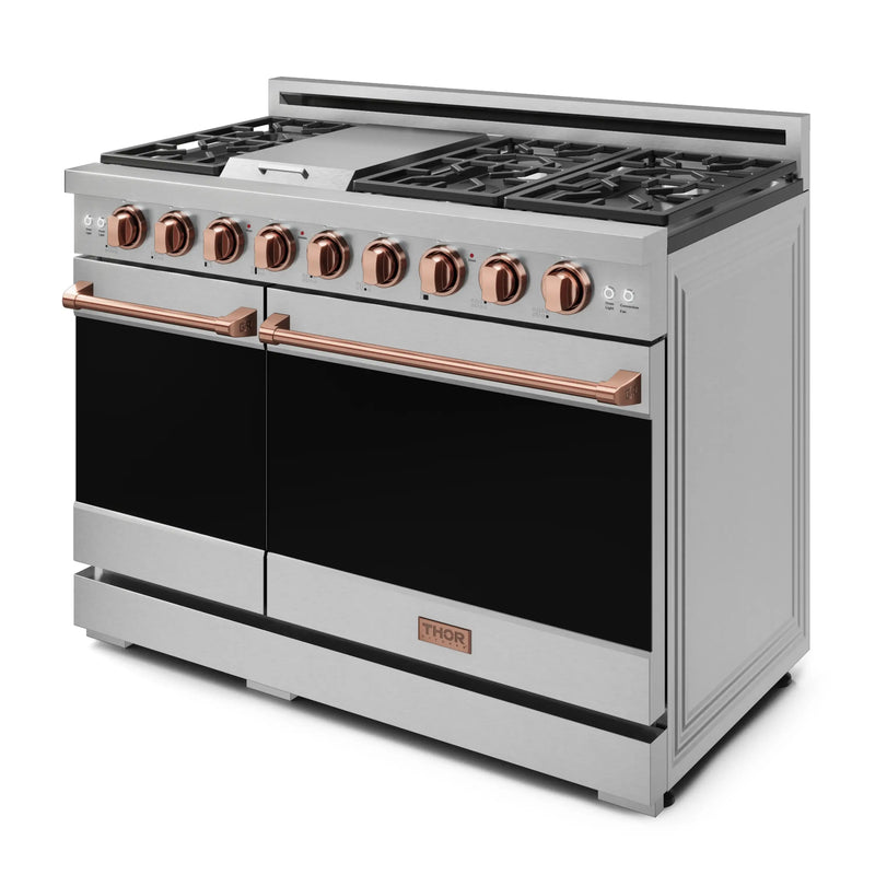 Thor Kitchen Gordon Ramsay Series 48-Inch Professional Gas Range with Double Oven in Stainless Steel with Rose Gold Trim (RSG48E-RSG)