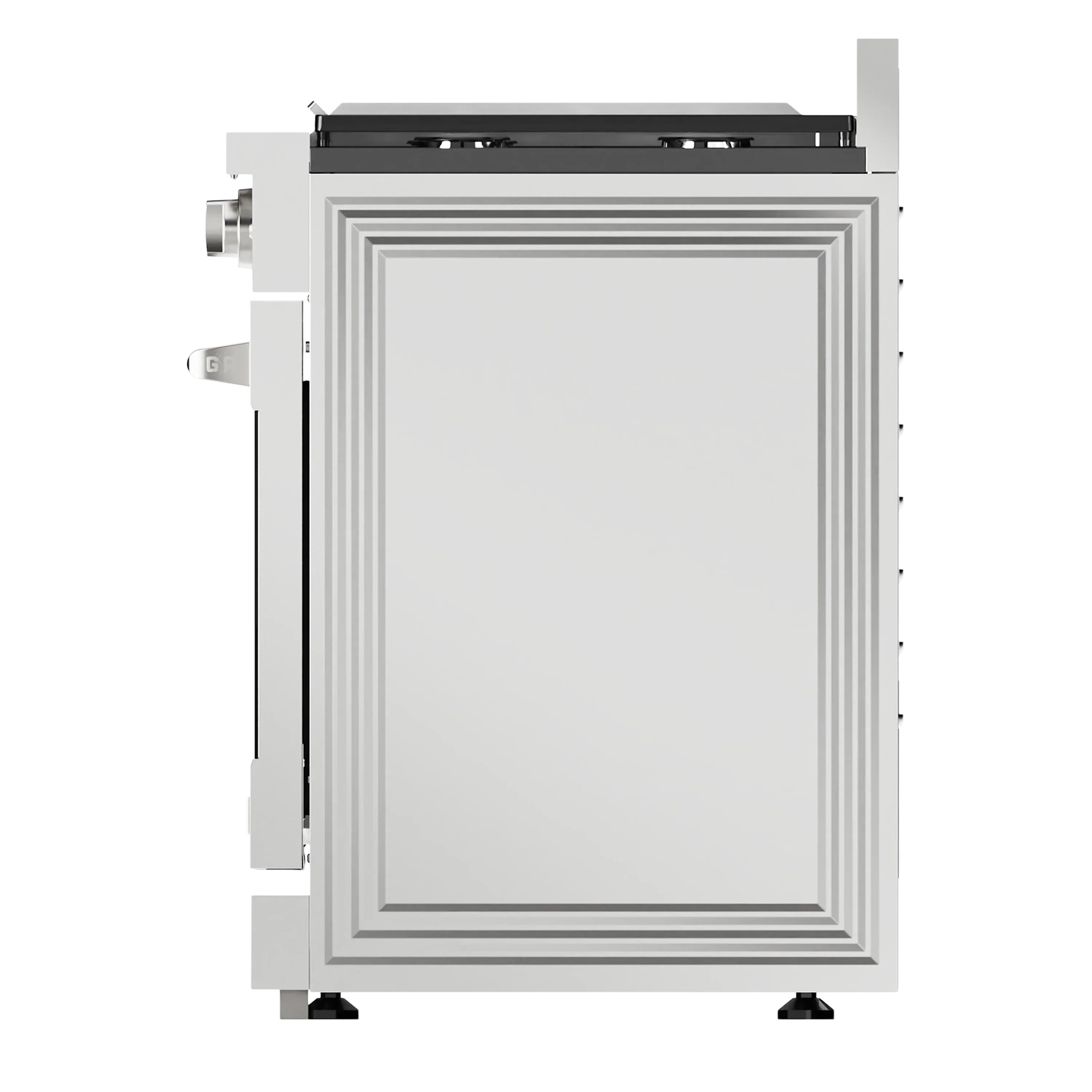 Stainless appliance side panel with control area and access door