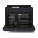 Gordon Ramsay by Thor Kitchen 3-Piece Appliance Package - 48-Inch Gas Range with Double Oven, 36-Inch Refrigerator, and Dishwasher in Black with Blue Trim