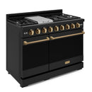 Gordon Ramsay by Thor Kitchen 3-Piece Appliance Package - 48-Inch Propane Gas Range, Double Oven, 36-Inch Refrigerator, and Dishwasher in Black with Bronze Trim