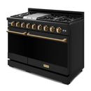Gordon Ramsay by Thor Kitchen 3-Piece Appliance Package - 48-Inch Propane Gas Range, Double Oven, 36-Inch Refrigerator, and Dishwasher in Black with Bronze Trim