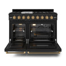 Gordon Ramsay by Thor Kitchen 3-Piece Appliance Package - 48-Inch Propane Gas Range, Double Oven, 36-Inch Refrigerator, and Dishwasher in Black with Bronze Trim