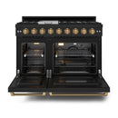 Gordon Ramsay by Thor Kitchen 3-Piece Appliance Package - 48-Inch Gas Range with Double Oven, 36-Inch Refrigerator, and Dishwasher in Black with Bronze Trim