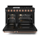 Gordon Ramsay by Thor Kitchen 4-Piece Appliance Package -  48-Inch Propane Gas Range, Wall Mount Range Hood, 36-Inch French Door Refrigerator, and Dishwasher in Black with Rose Gold Trim