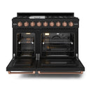 Gordon Ramsay by Thor Kitchen 4-Piece Appliance Package -  48-Inch Natural Gas Range, Wall Mount Range Hood, 36-Inch French Door Refrigerator, and Dishwasher in Black with Rose Gold Trim