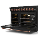 Gordon Ramsay by Thor Kitchen 4-Piece Appliance Package -  48-Inch Propane Gas Range, Wall Mount Range Hood, 36-Inch French Door Refrigerator, and Dishwasher in Black with Rose Gold Trim