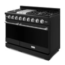 Gordon Ramsay by Thor Kitchen 4-Piece Appliance Package -  48-Inch Natural Gas Range, Wall Mount Range Hood, 36-Inch French Door Refrigerator, and Dishwasher in Black with Stainless Steel Trim