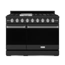 Gordon Ramsay by Thor Kitchen 4-Piece Appliance Package -  48-Inch Natural Gas Range, Wall Mount Range Hood, 36-Inch French Door Refrigerator, and Dishwasher in Black with Stainless Steel Trim