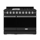 Gordon Ramsay by Thor Kitchen 4-Piece Appliance Package -  48-Inch Propane Gas Range, Wall Mount Range Hood, 36-Inch French Door Refrigerator, and Dishwasher in Black with Stainless Steel Trim