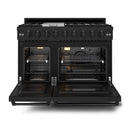 Gordon Ramsay by Thor Kitchen 4-Piece Appliance Package -  48-Inch Propane Gas Range, Wall Mount Range Hood, 36-Inch French Door Refrigerator, and Dishwasher in Black