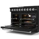 Gordon Ramsay by Thor Kitchen 4-Piece Appliance Package -  48-Inch Natural Gas Range, Wall Mount Range Hood, 36-Inch French Door Refrigerator, and Dishwasher in Black with Stainless Steel Trim