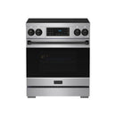 Stainless steel induction range with black oven window and front control panel