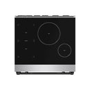Black glass induction cooktop with circular heating zones on stainless base