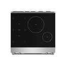 Black induction cooktop with burner zones and control markings on stainless base