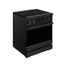 Black 30-inch induction range with tilt touch control panel and four cooktop burners
