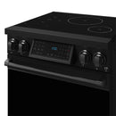 Black induction range cooktop with round elements and tilt touch control display